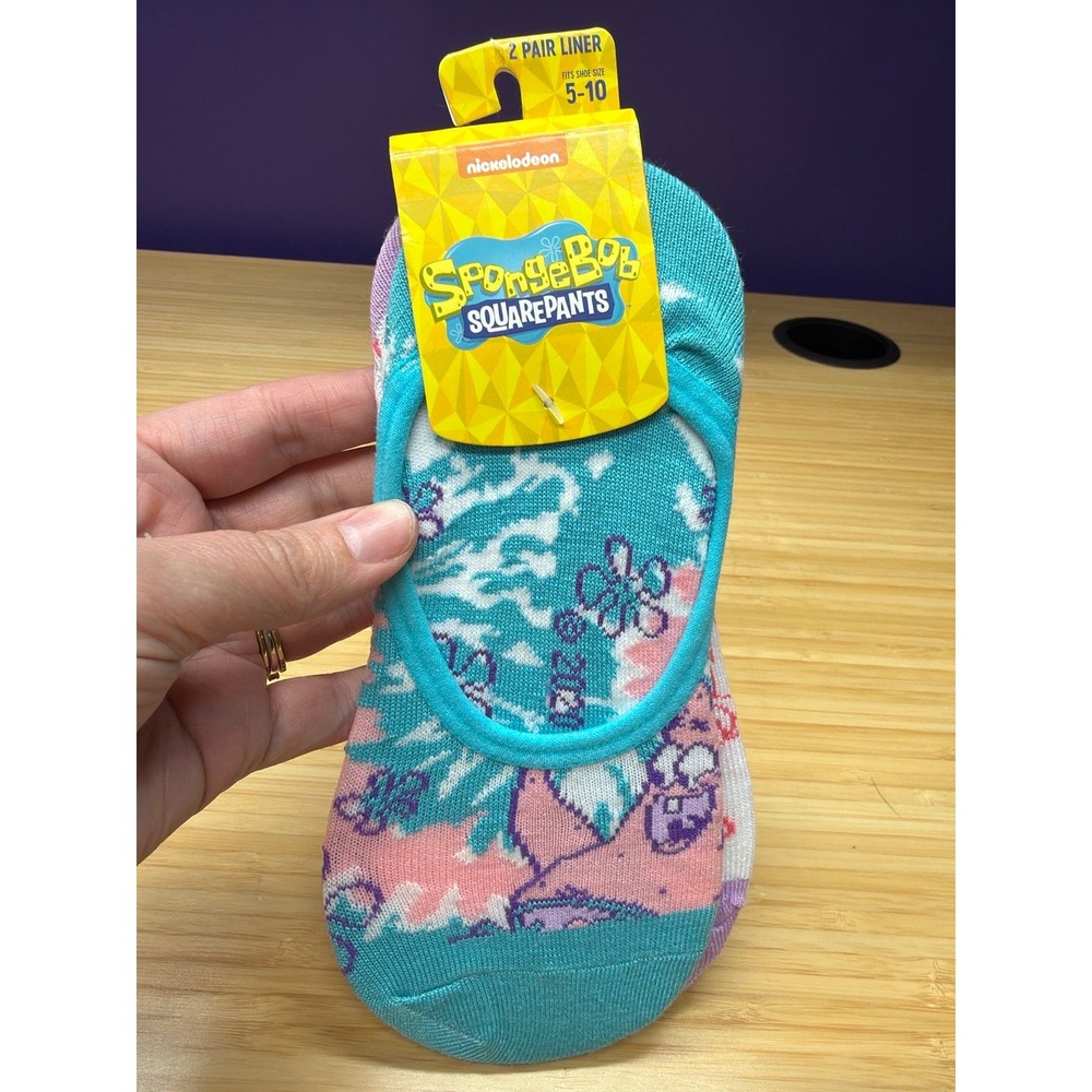 NWT Spongebob Patrick Star No Show Liner Socks 2 Pair Women's Shoe Size 5-10